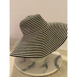 Daniele Meucci Womens Wide Brim Straw Sun Hat Made in Italy Black White Bow Vaca